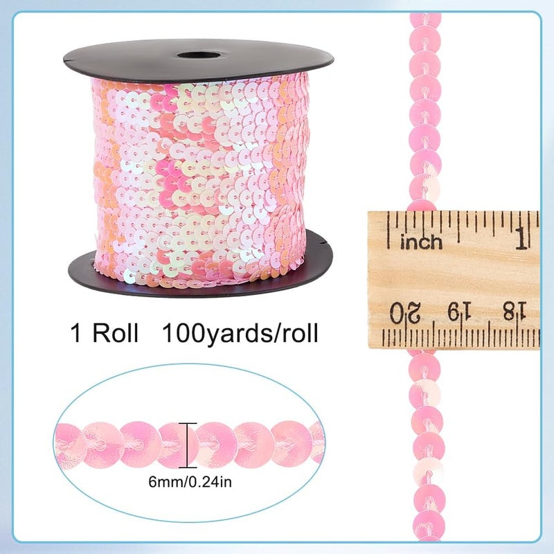 SOFPLATE 100 Yards 6mm Flat Sequin Strips Pink Sequin Ribbon Trim Paillette String Metallic Sequins String Holographic Shiny Sequins Roll for Crafts Sewing Dress Costume Headband Fringe Embellishments - Image 2